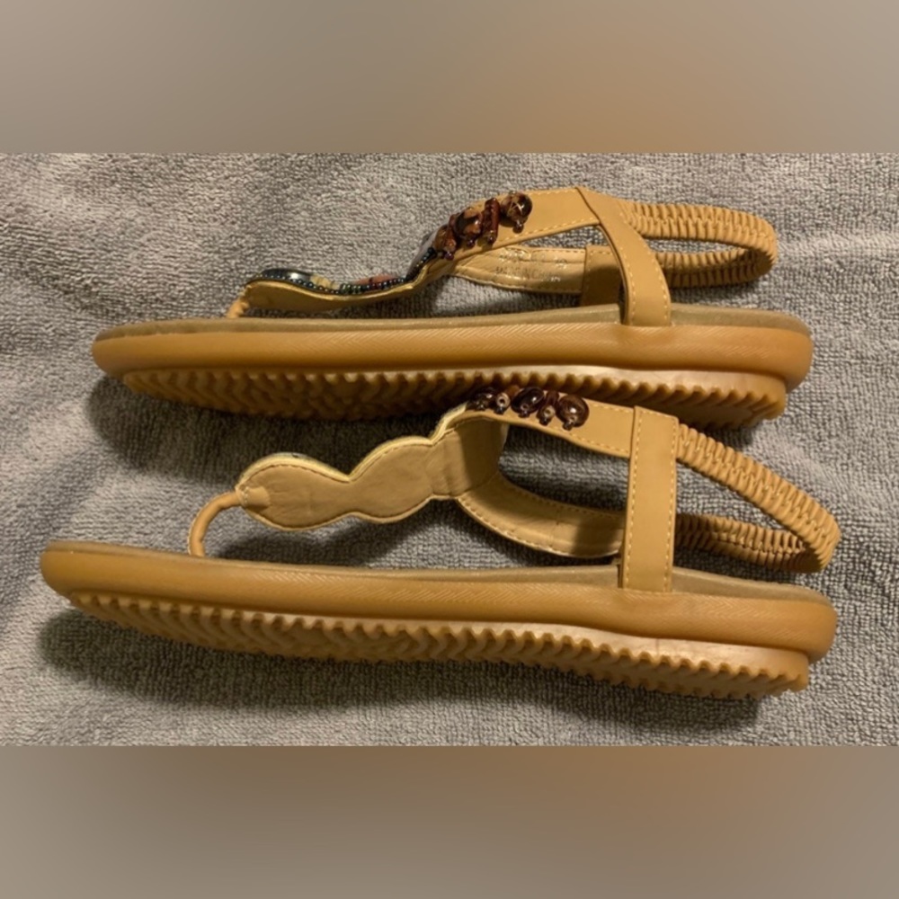 #S703 - SIKETU Boho Beige + Faux Jewel Stone Flat Sandals, Womens Size 8M (US) - Picture 2 of 15